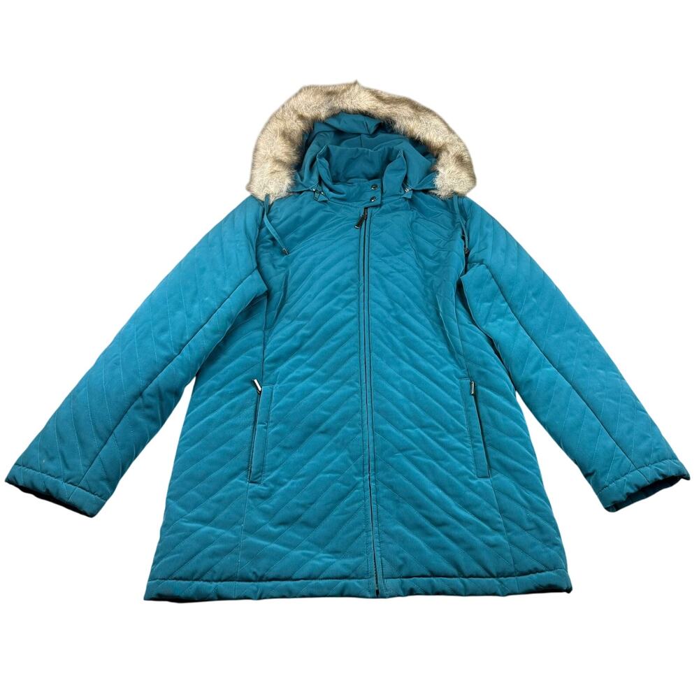 White Stag Women's Small Quilted Puffer Jacket With Faux‎ Fur Trim Hood